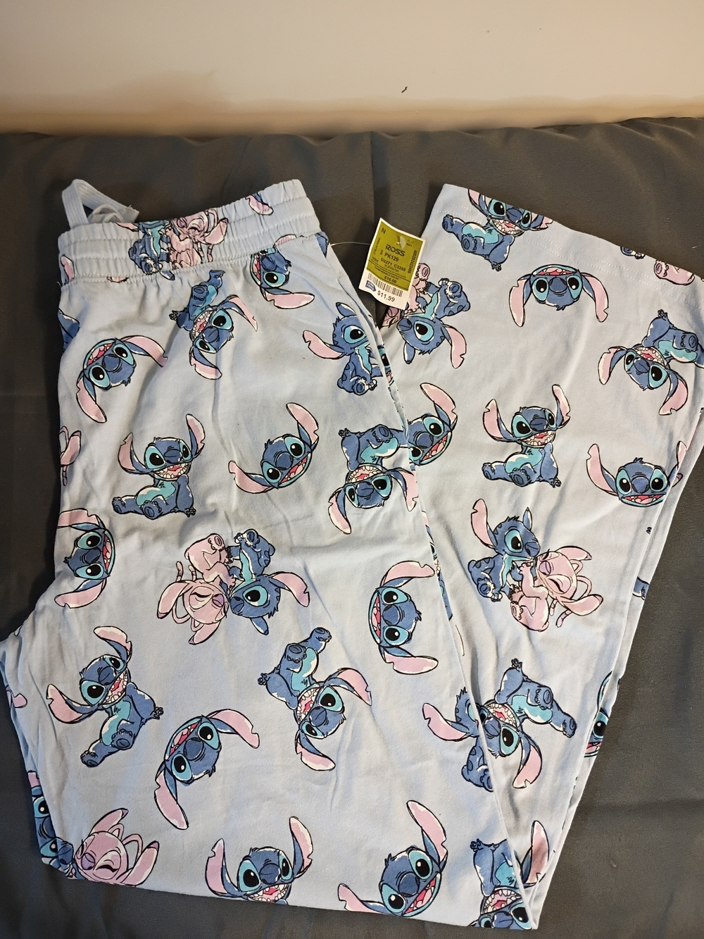 Adult Light Blue Stitch Print Pajama Pants Size Large